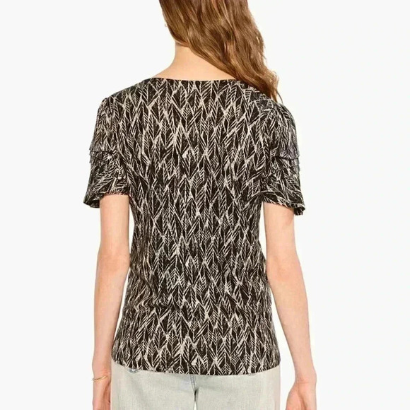 NZT SKETCHED LEAVES FLUTTER SLEEVE SPLIT NECK TEE L - Picture 4 of 7